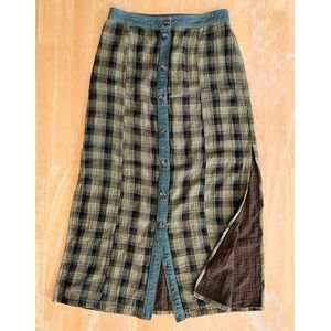 NWT Free People Plaid Denim Maxi Skirt